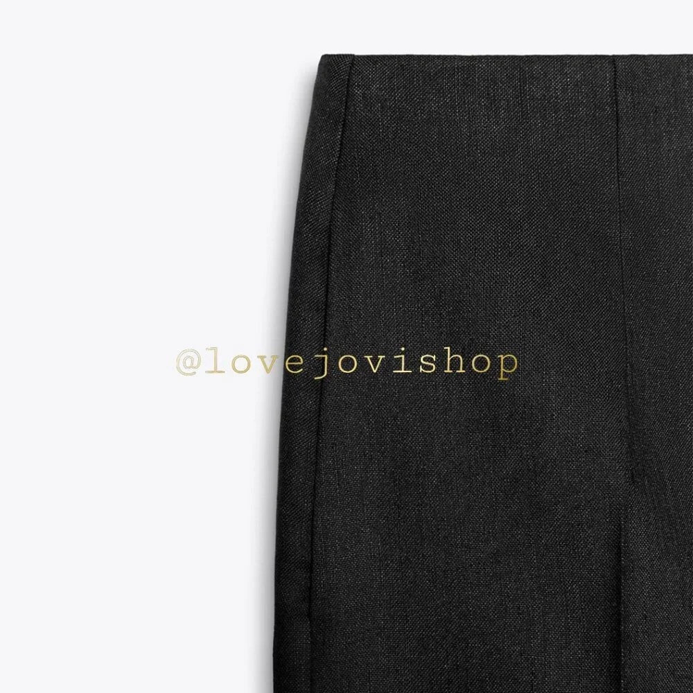 Minimalist | ZARA Linen Pleated Wide Leg Pants | Black Summer Breathable NWT | S